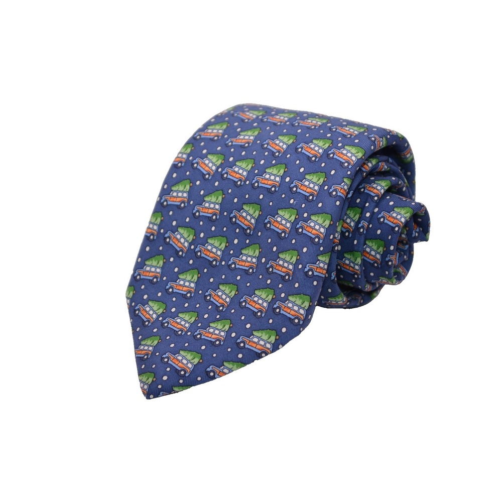 VINEYARD VINES Navy Woody + Tree Silk Christmas Holiday Tie Necktie